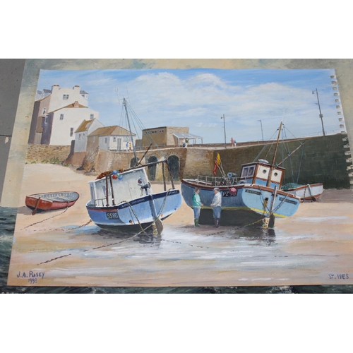 674 - Box containing seventeen unframed and mixed media oils, harbour scenes, Portsmouth and naval ship, m... 