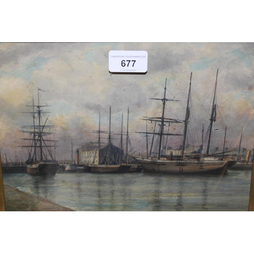 677 - Rosewood framed watercolour and body colour, tall ships in a harbour, inscribed verso 'Lock Gates, S... 