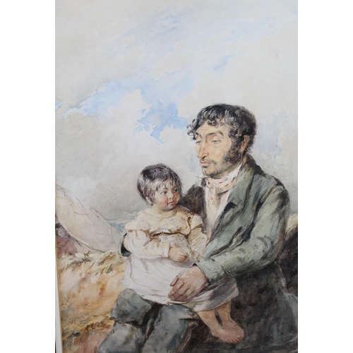 678 - Thales Fielding, signed watercolour, figure with a child, Abbott and Holder label verso 'Gipsies, Th... 