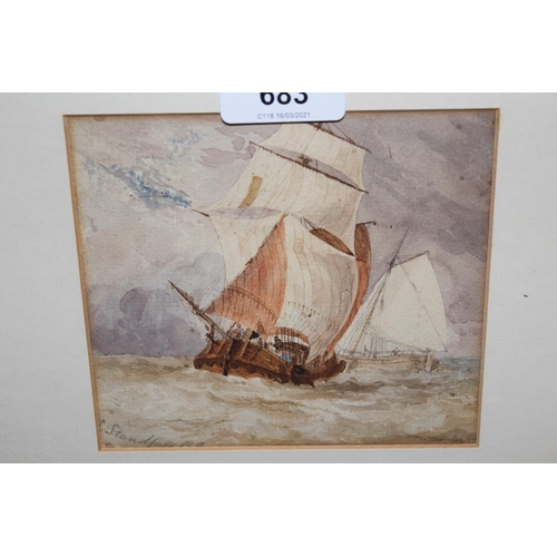 683 - 19th Century watercolour, study of two fishing vessels at sea, signed C. Stanfield RA