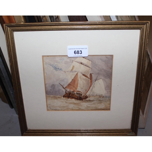 683 - 19th Century watercolour, study of two fishing vessels at sea, signed C. Stanfield RA