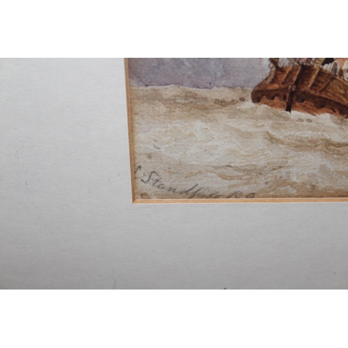 683 - 19th Century watercolour, study of two fishing vessels at sea, signed C. Stanfield RA