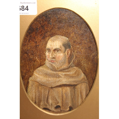 684 - Antique oval mounted oil, portrait of Girolamo Savonarola, Dominican prior of Florence (inscribed ve... 