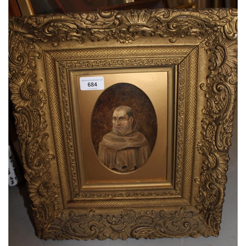 684 - Antique oval mounted oil, portrait of Girolamo Savonarola, Dominican prior of Florence (inscribed ve... 