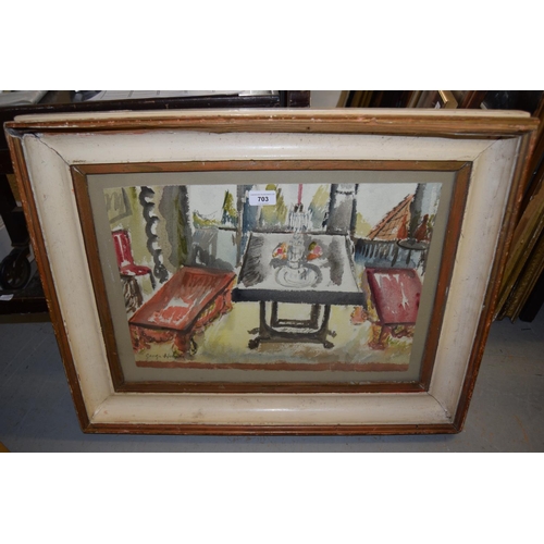 703 - Style of George Hooper, signed watercolour, interior scene, 13ins x 18ins