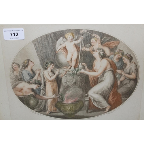 712 - Pair of Bartolozzi stipple engravings, classical scenes with maidens and putti