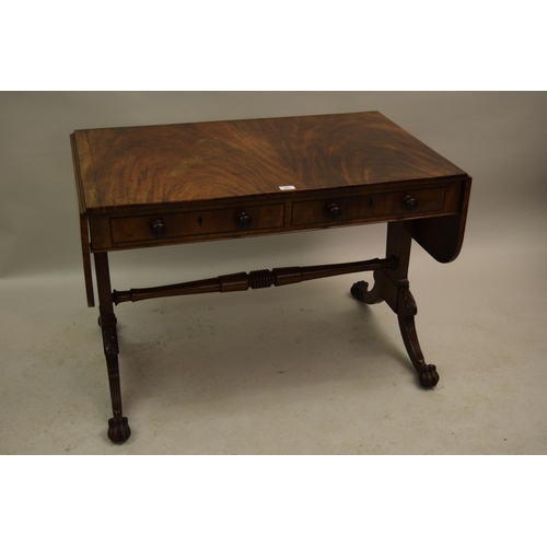 963 - Early 19th Century mahogany drop-leaf sofa table (possibly Irish) with two frieze drawers raised on ... 