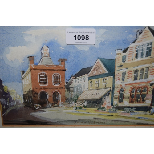 1098 - John.V. Emms, signed gouache painting, 'The Market Hall, Reigate' 6ins  x 9ins