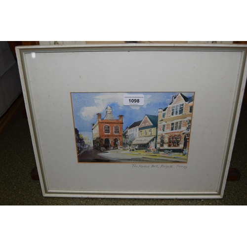 1098 - John.V. Emms, signed gouache painting, 'The Market Hall, Reigate' 6ins  x 9ins