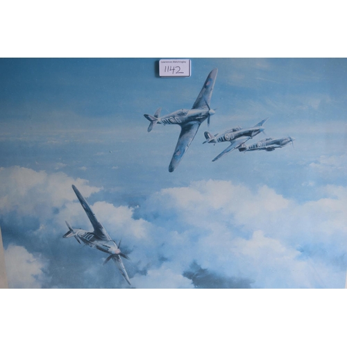 1142 - Group of four Robert Taylor colour prints with various pilot signatures including Sir Douglas Bader,... 