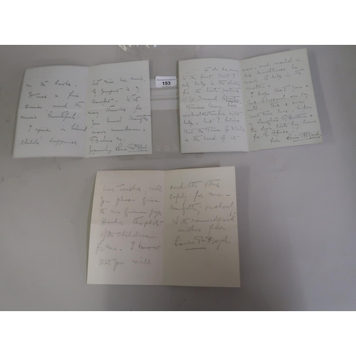 153 - Three autographed signed letters from Louise, Princess Royal 1867 - 1931, one dated October 17th 191... 