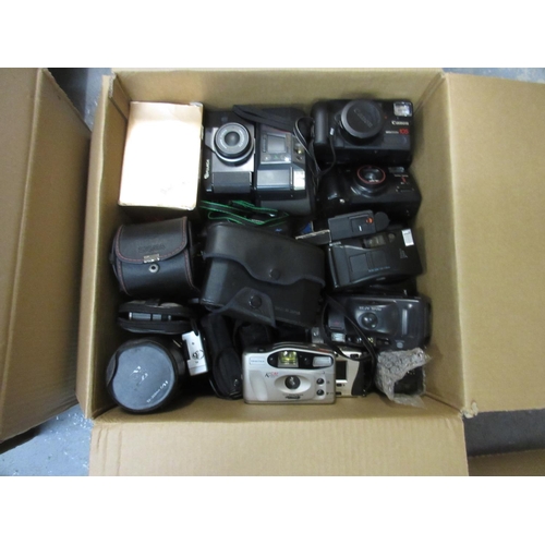 225 - Four boxes containing large quantity of cameras and accessories including Polaroid and Point to Shoo... 