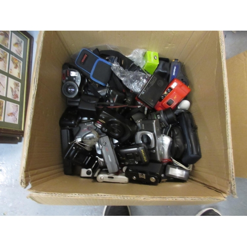 225 - Four boxes containing large quantity of cameras and accessories including Polaroid and Point to Shoo... 