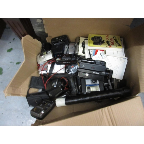 225 - Four boxes containing large quantity of cameras and accessories including Polaroid and Point to Shoo... 