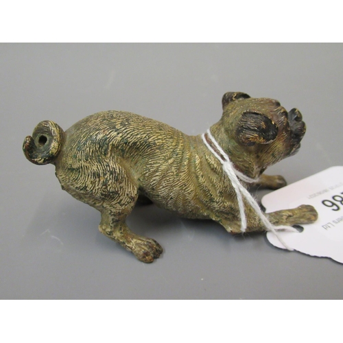 286 - Small Austrian cold painted bronze figure of a pug, 3.25ins long