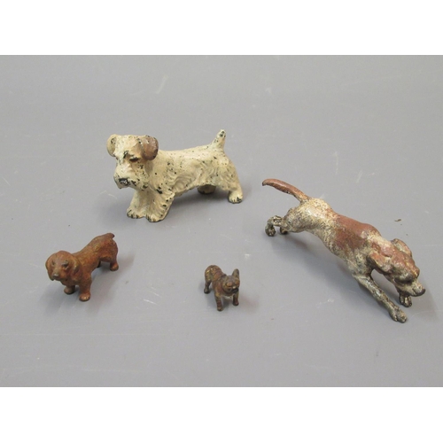 288 - Small Austrian cold painted bronze figure of a terrier, 2ins long together with a similar figure of ... 