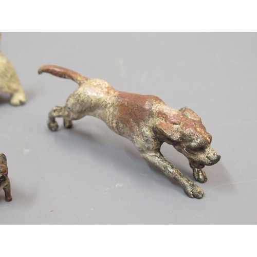 288 - Small Austrian cold painted bronze figure of a terrier, 2ins long together with a similar figure of ... 