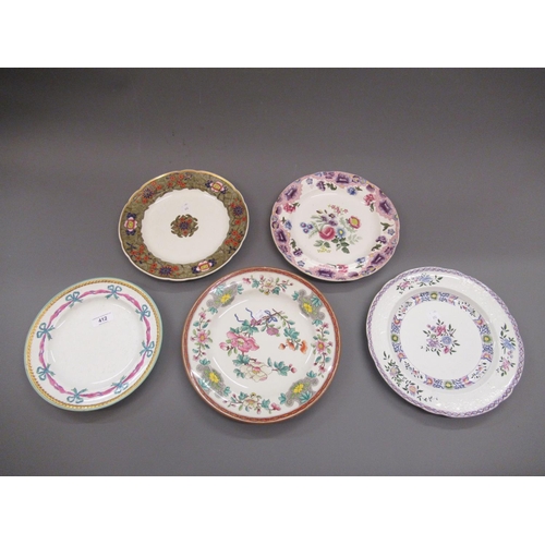 412 - Five various 19th Century English earthenware plates by Worcester, Spode, Copeland and Minton