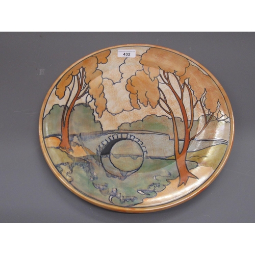 432 - 1930's Burgess and Leigh pottery charger, decorated with a tube lined design depicting a wooded land... 