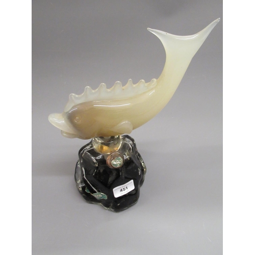 451 - An unusual Murano glass liqueur decanter surmounted by an opaque glass figure of a fish, 11.75ins hi... 