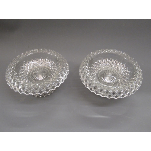 463 - Pair of heavy circular pedestal cut glass comports