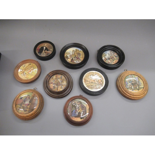 470 - Box containing a collection of 19th Century Prattware pot lids mounted in frames