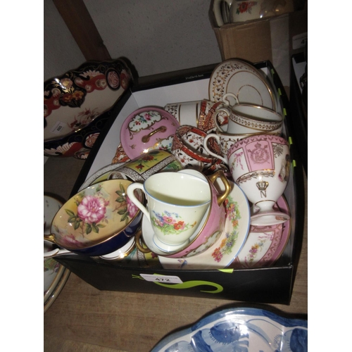 472 - Quantity of various decorative cabinet cups and saucers and a moustache cup etc