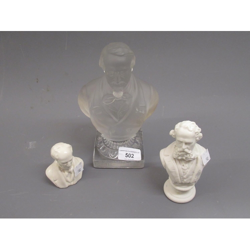 502 - 19th Century commemorative clear and frosted glass bust of Napoleon III, inscribed to the plinth ' C... 