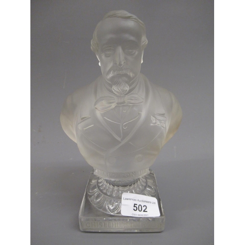 502 - 19th Century commemorative clear and frosted glass bust of Napoleon III, inscribed to the plinth ' C... 