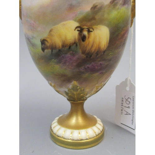 509A - Harry Davis for Royal Worcester, two handled baluster form pedestal vase and cover, finely painted w... 