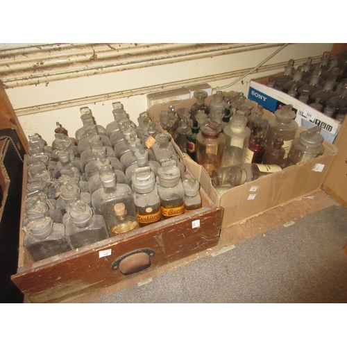 520 - Three boxes containing a large quantity of glass apothecary bottles