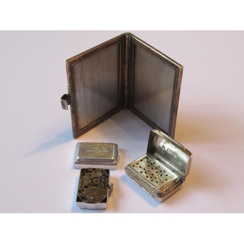 691 - Miniature white metal folding photograph frame, Victorian silver vinaigrette and a Swiss watch movem... 