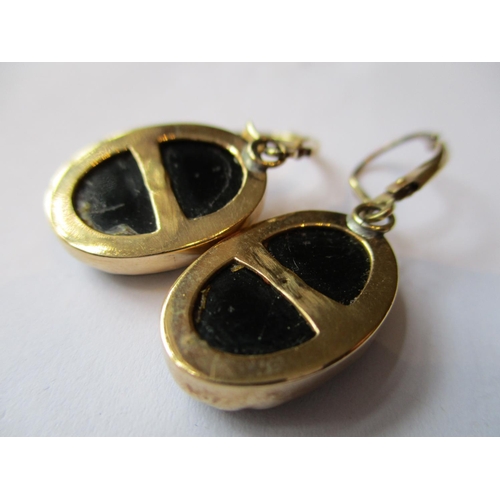 694 - Pair of 19th Century Italian oval micro mosaic gold mounted drop earrings