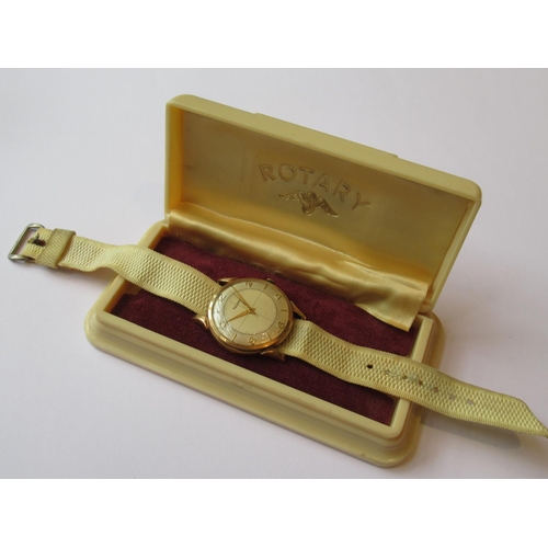 729 - 1950's Gentleman's Rotary circular 9ct gold cased wristwatch in original presentation box