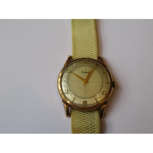 729 - 1950's Gentleman's Rotary circular 9ct gold cased wristwatch in original presentation box