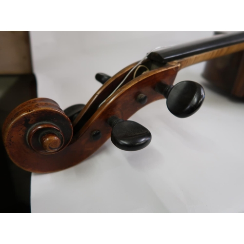 86 - 19th Century cello having two piece back and carved scroll head stock (for restoration)