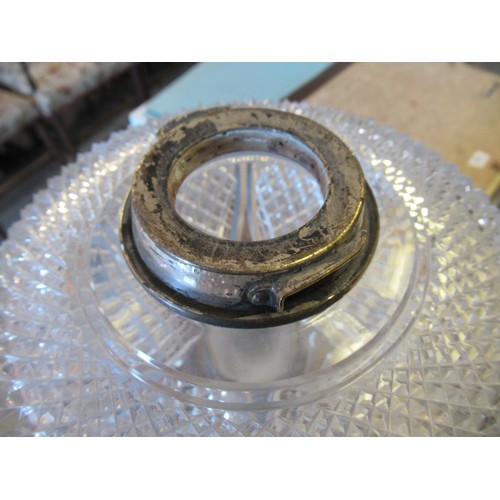 620C - Early 20th Century silver plated oil lamp, the hobnail cut glass oil well supported by a classical m... 