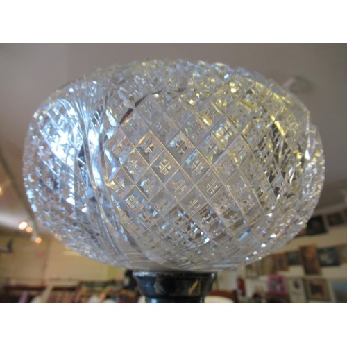 620C - Early 20th Century silver plated oil lamp, the hobnail cut glass oil well supported by a classical m... 