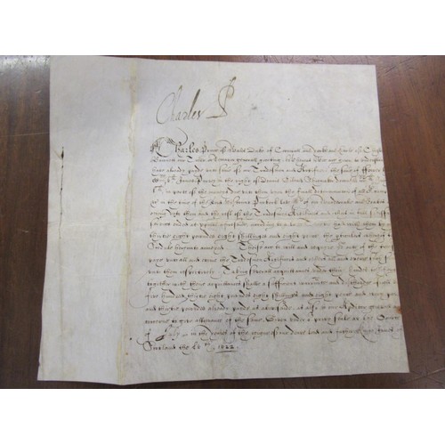 157 - Charles P (later Charles I), single page manuscript document on vellum dated 25th July, 1622 (a few ... 