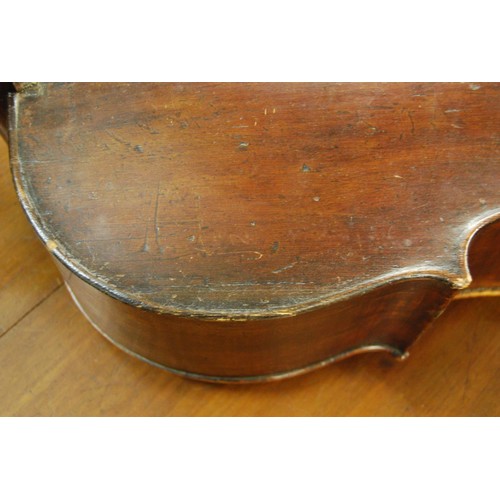 86 - 19th Century cello having two piece back and carved scroll head stock (for restoration)