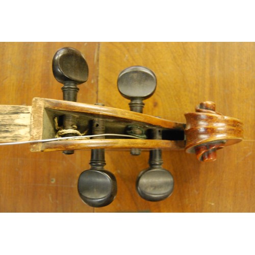 86 - 19th Century cello having two piece back and carved scroll head stock (for restoration)