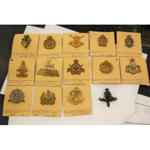 279 - Large collection of loose and mounted on card military badges, with two small boxes of military butt... 