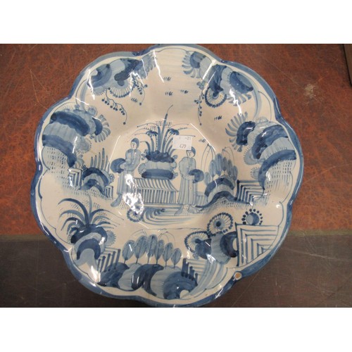 479 - Two 19th Century Continental Delft ware plates, 11.75ins diameter (at fault)