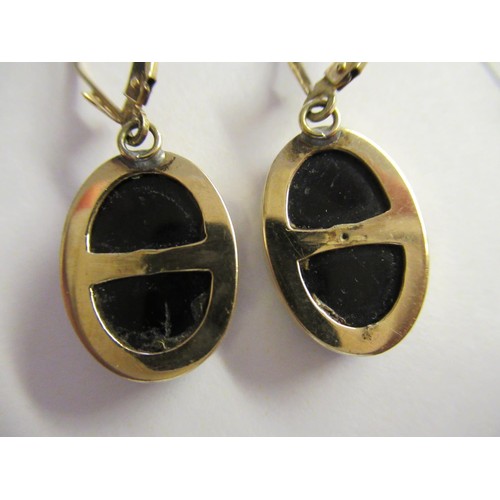 694 - Pair of 19th Century Italian oval micro mosaic gold mounted drop earrings