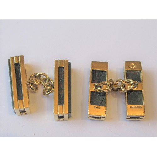 710 - Cased pair of Aprey and Company rectangular 18ct gold bloodstone set cufflinks