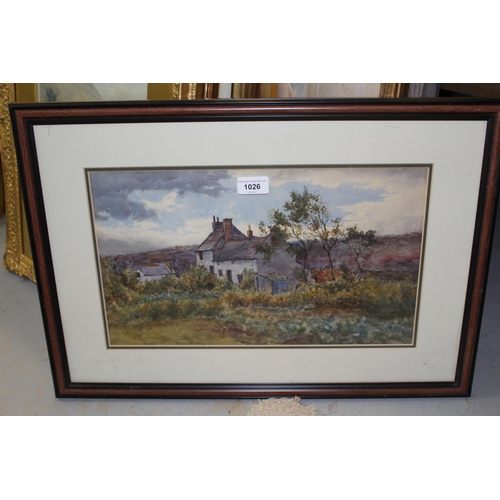 1026 - Berenger Benger, 19th Century watercolour, Welsh hill farm, signed and dated 1885, in a modern mahog... 