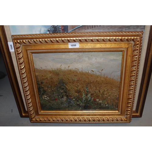 1050 - Theodore Usov, 20th Century Russian school oil on board, a field of wild flowers, signed indistinctl... 