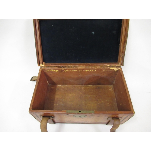 166 - Small 19th Century leather travel case, unbranded, the hinged lid with an embossed crest of a corone... 