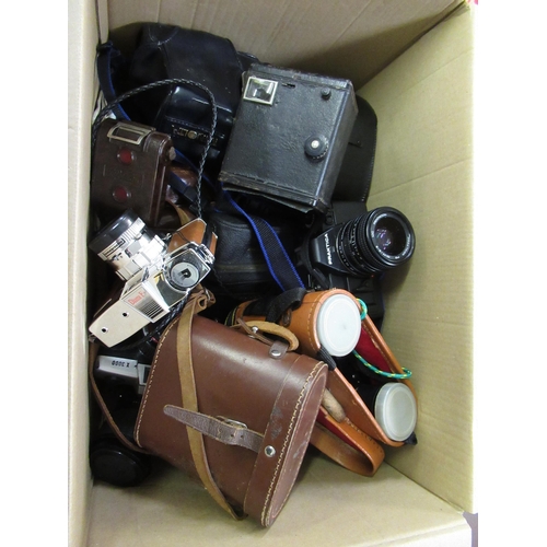 313 - Quantity of various SLR and other cameras and a quantity of binoculars