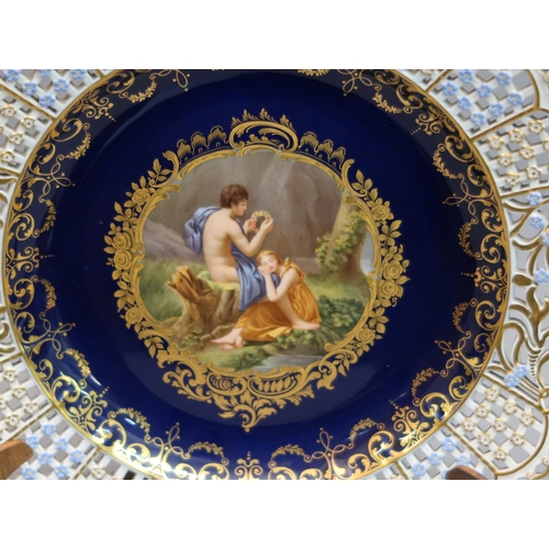 678 - Meissen plate, the centre panel handpainted with a classical scene depicting Daphnis and Cloe within... 